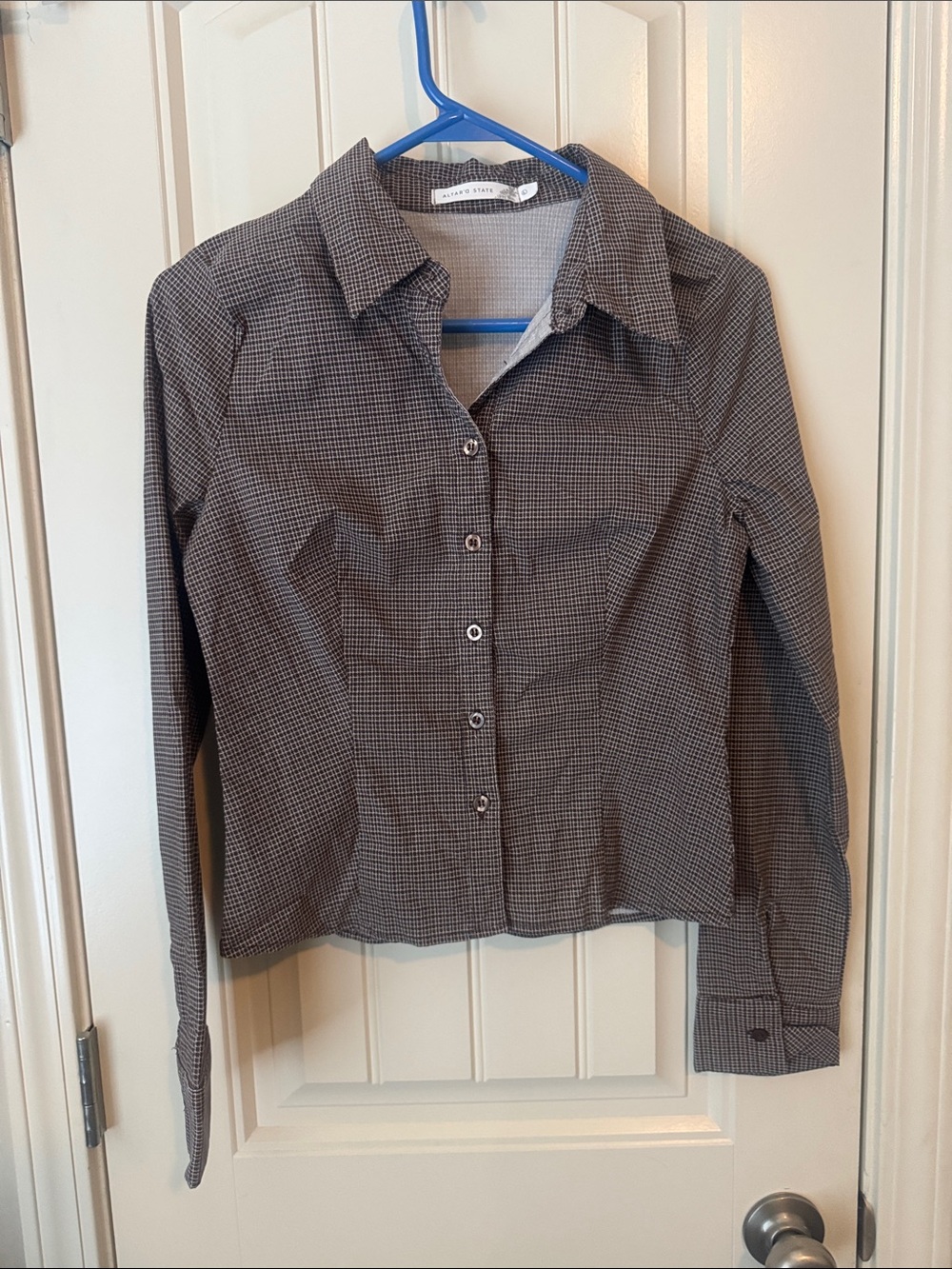 Altar'd State Brown Micro-Check Button-Down Shirt